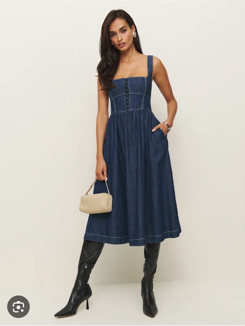 Reformation Tagliatelle Denim Midi Dress